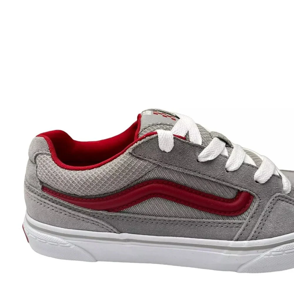 Vans Caldrone Youth Boy's Suede Sneakers Size‎ 5 Gray-Red Classic Stylish Shoes
